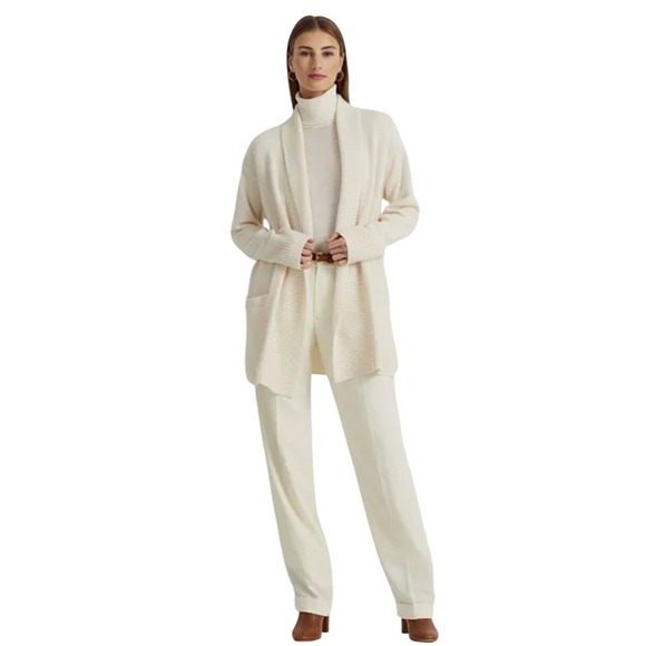 LAUREN RALPH LAUREN NWT Cashmere Cream Knit Shawl Collar Cardigan Sweater SZ XL - Picture 2 of 16